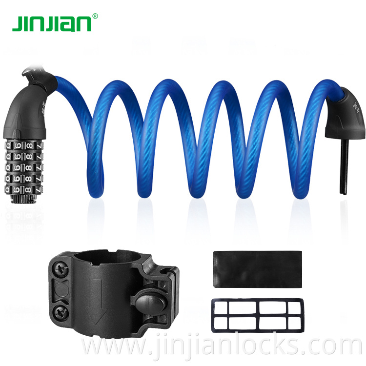 1.5m length long safety bicycle lock 5 number code combination bike lock with stainless steel cable